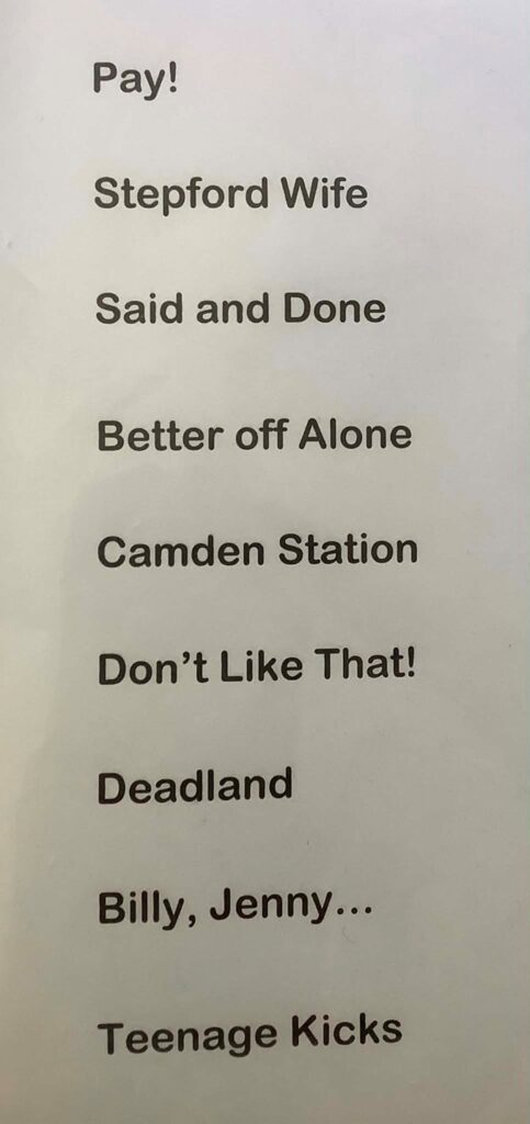 Rubber Gun set list