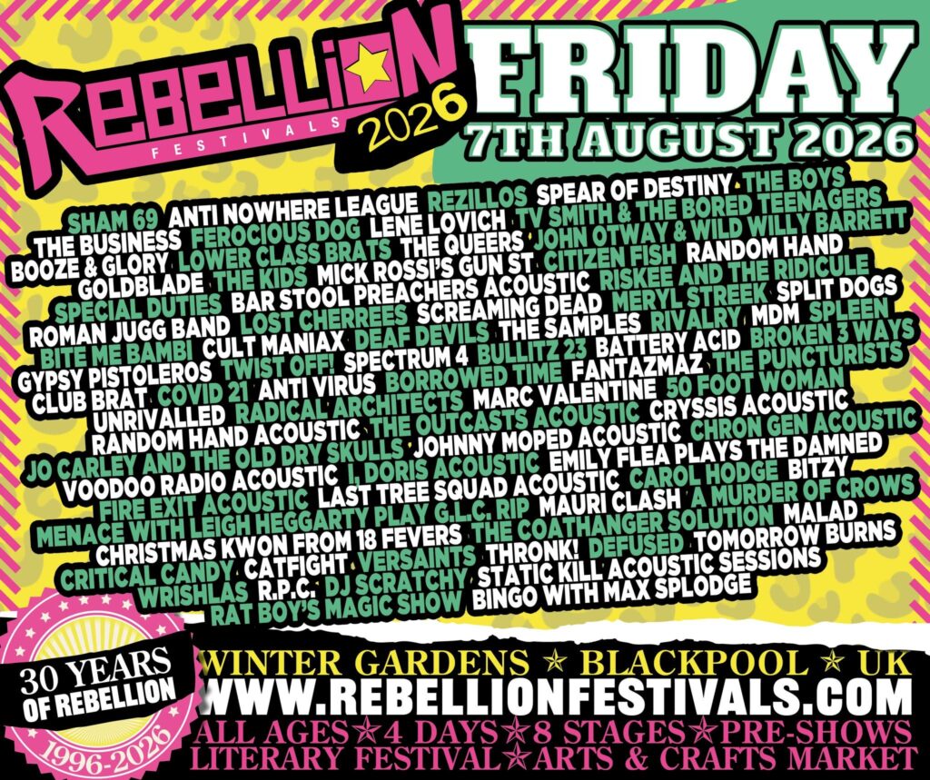 Rebellion Festival 2026 FRIDAY lineup poster
