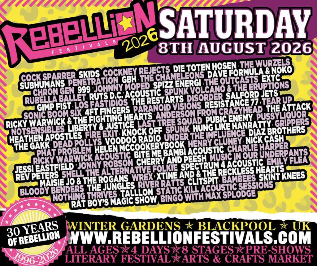 Rebellion Festival 2026 SATURDAY lineup poster