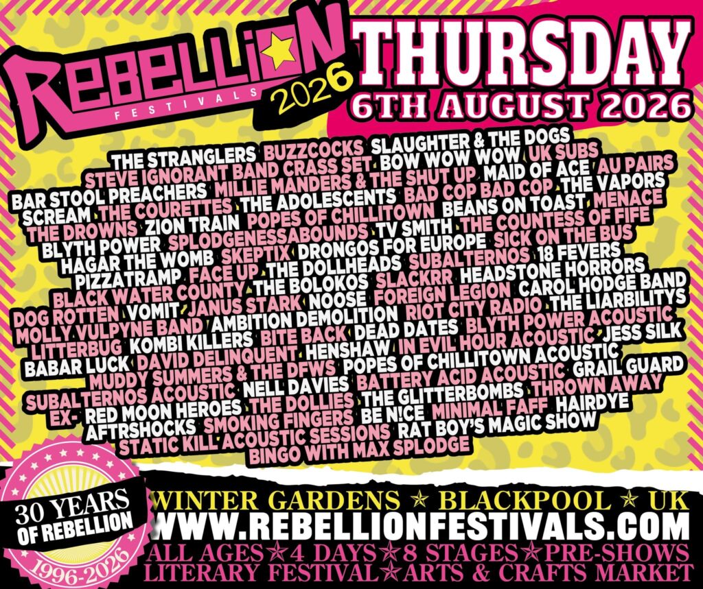 Rebellion Festival 2026 THURSDAY lineup poster