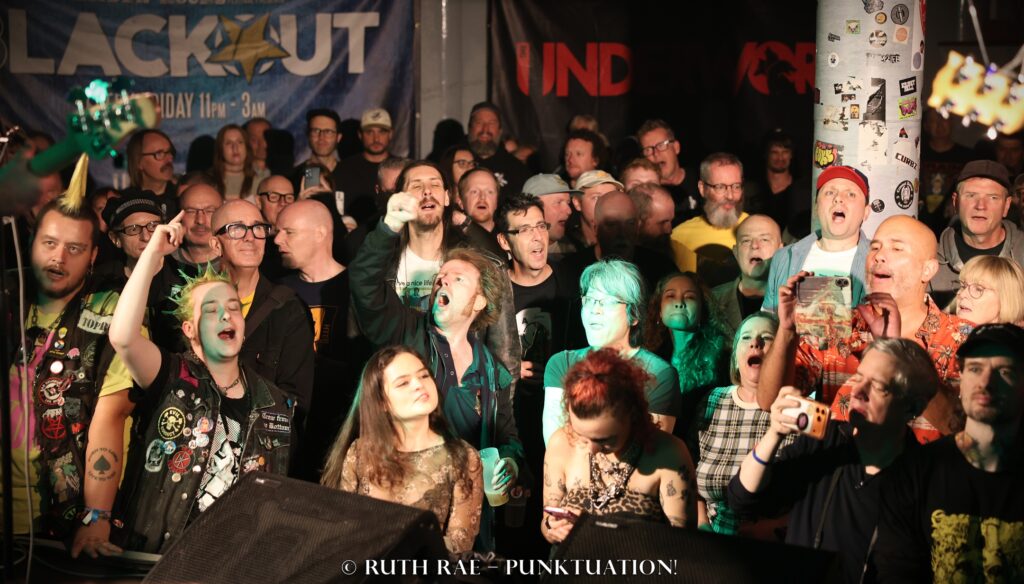 Crowd singing along with Wonk Unit - Underworld Sep 2026 - photo © Ruth Rae